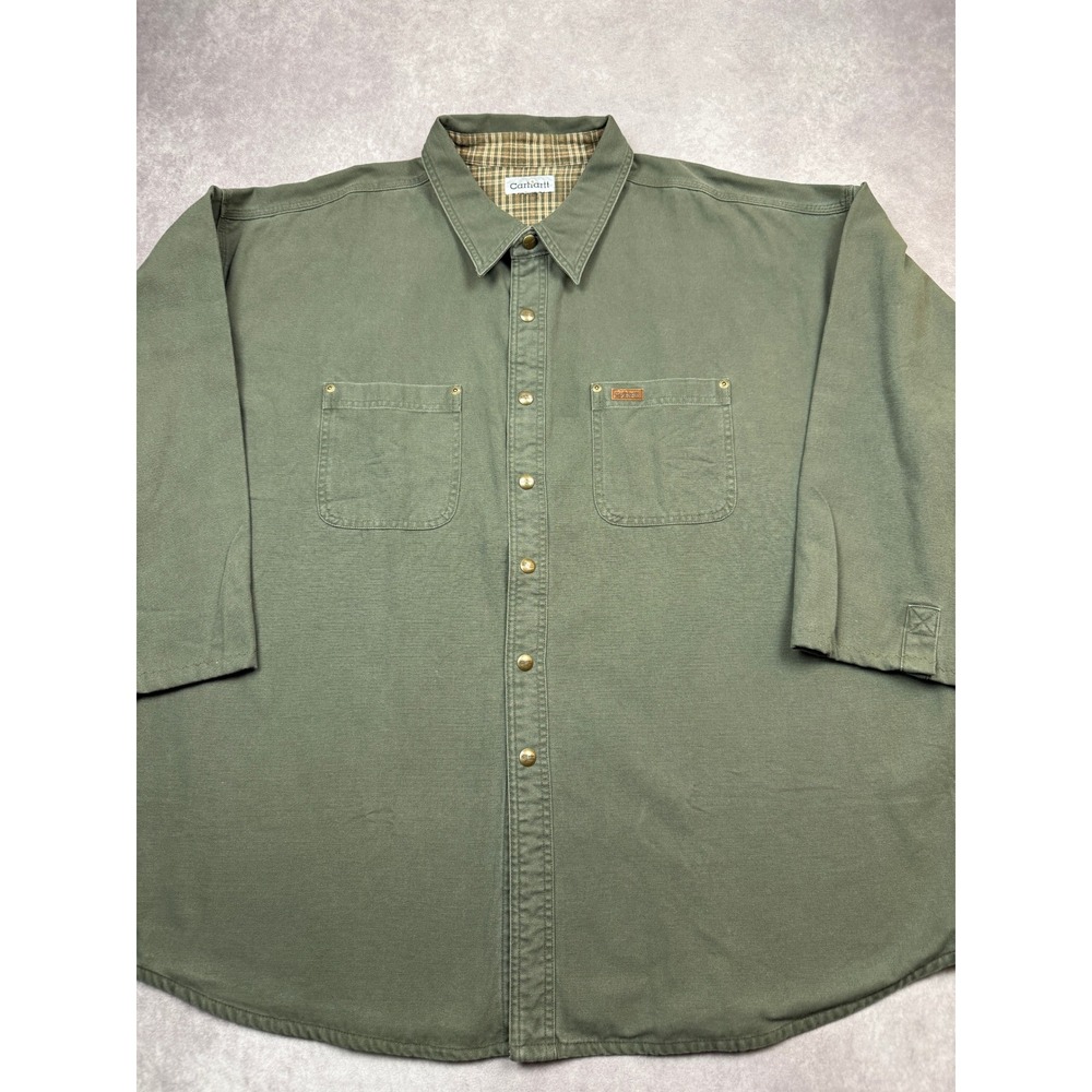 Carhartt Mens 4XL Workwear Flannel Lined Shirt‎ Jacket Green Snap Button Casual
